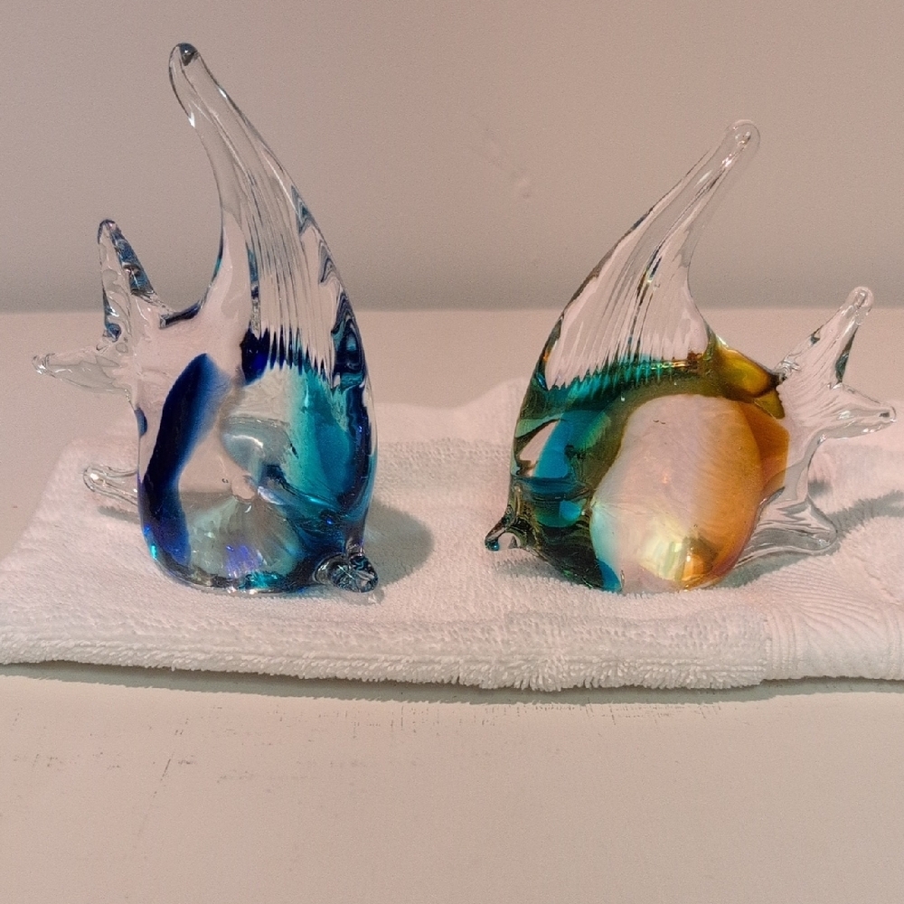 Glass Fish Paperweight  Figurines - Blue and Gold - Picture 2 of 10